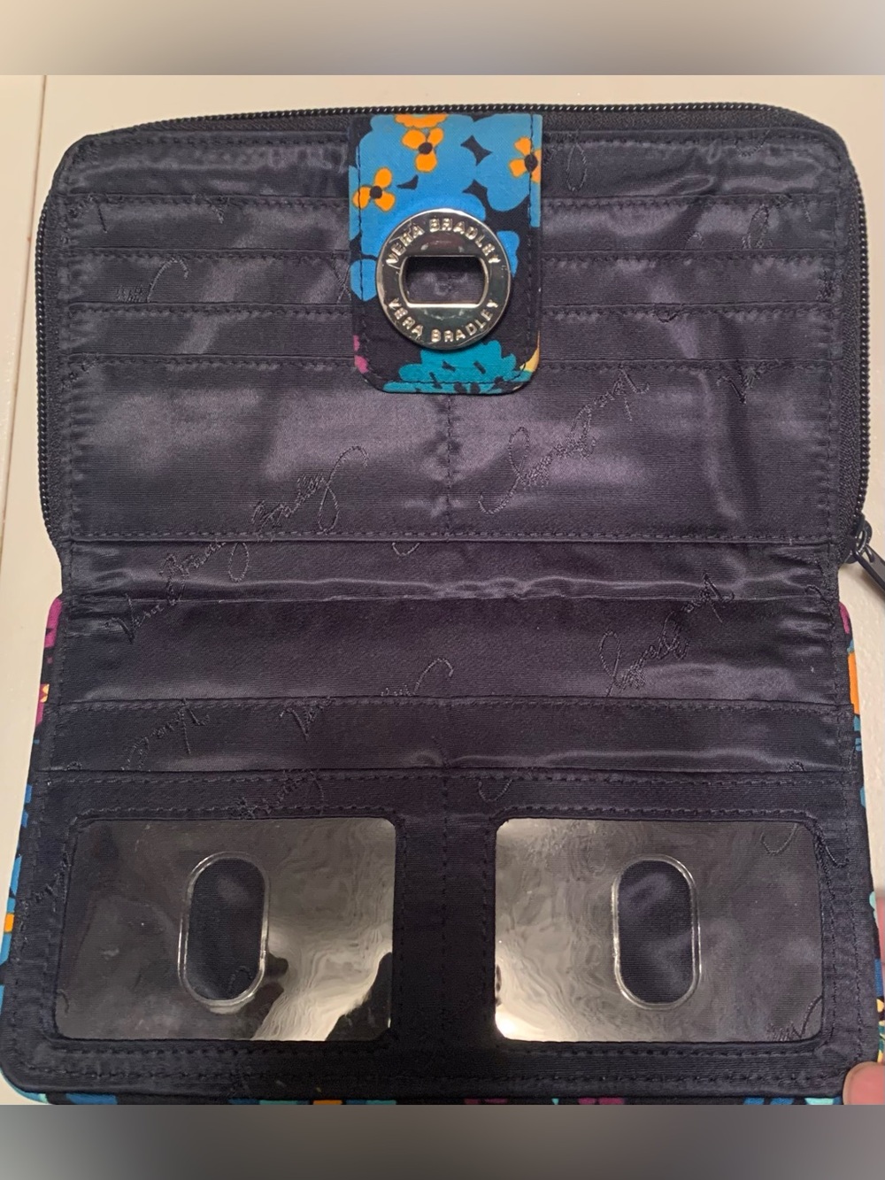 Vera Bradley Black Floral Quilted Zip Wallet with Teal & Blue Accents - Picture 6 of 6